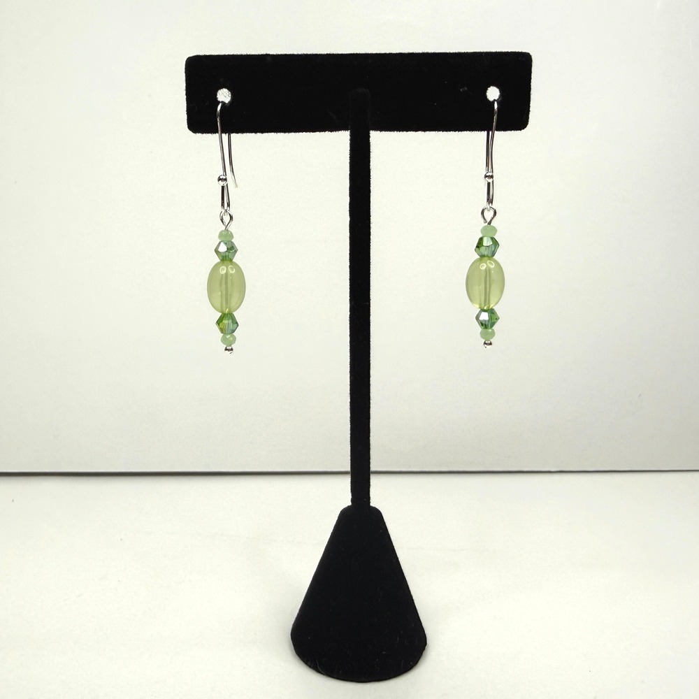 Green Faceted Swarovski Crystal Beaded Dangle Earrings Silver Tone Hook Jewelry